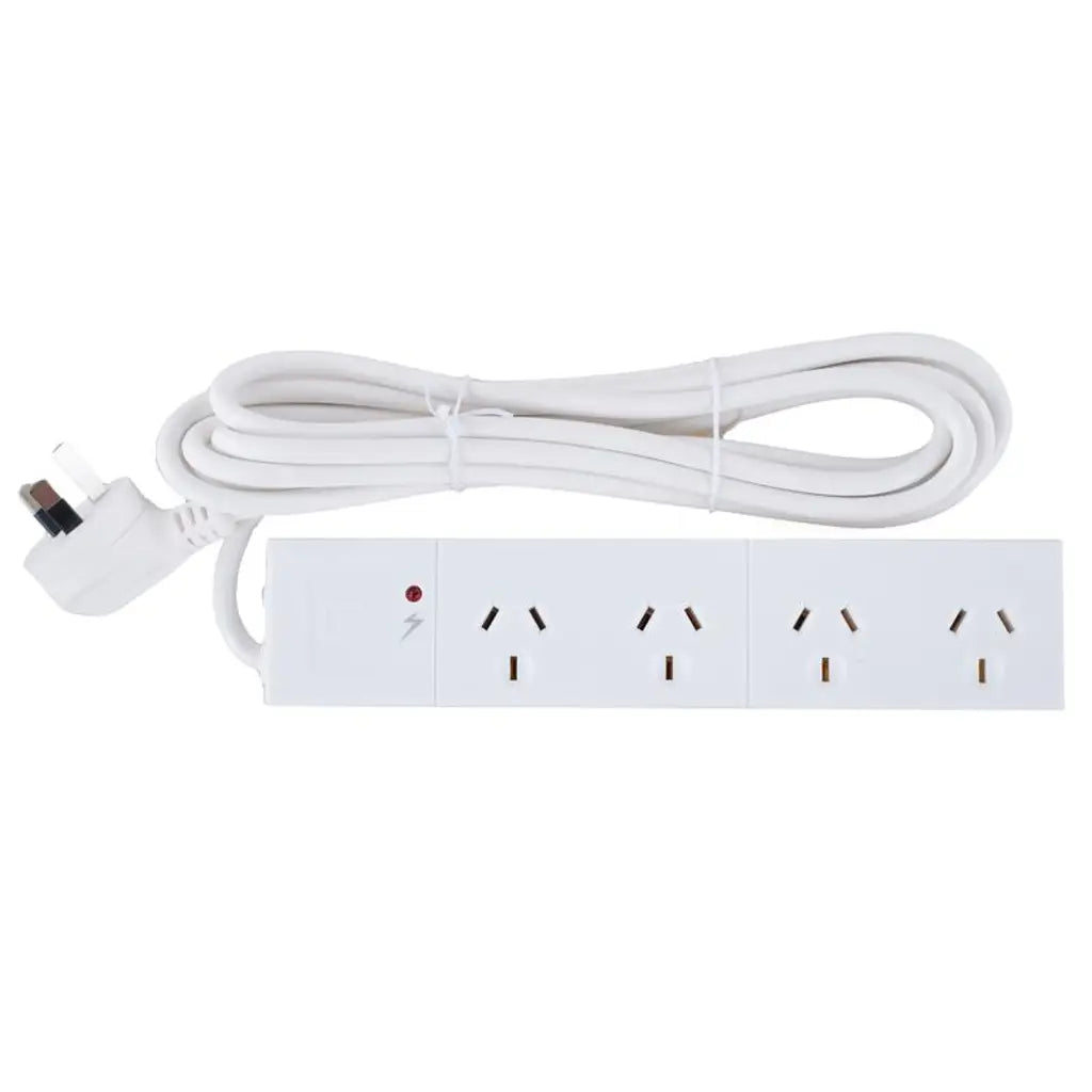 SAS Power Board 4 Outlets With Overload Protection White 240V 10A Max Load 2400W 3m 272600