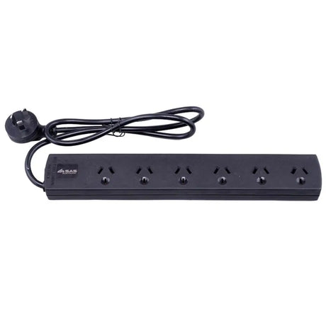 SAS Power Board 6 Outlets With Overload Protection Black 240V 10A Max Load 2400W 1m 274352