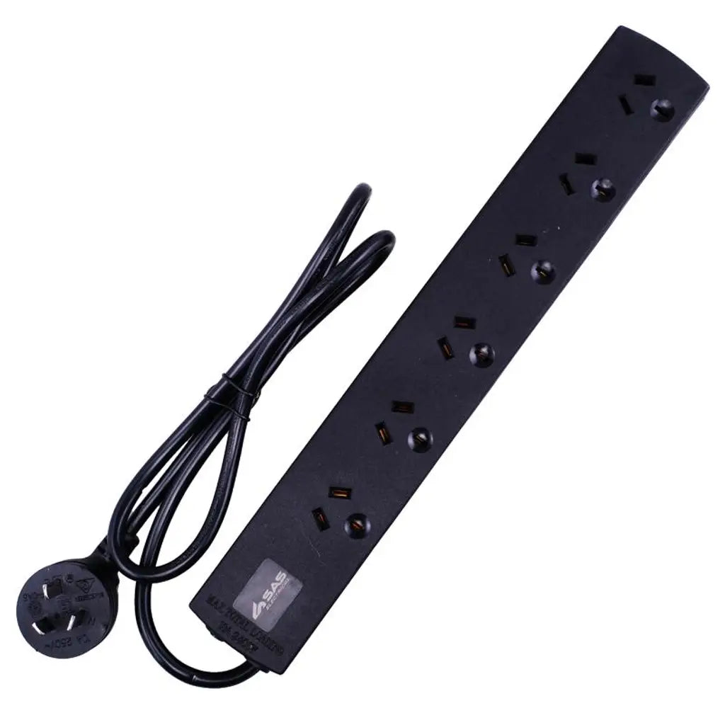 SAS Power Board 6 Outlets With Overload Protection Black 240V 10A Max Load 2400W 1m 274352