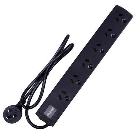 SAS Power Board 6 Outlets With Overload Protection Black 240V 10A Max Load 2400W 1m 274352