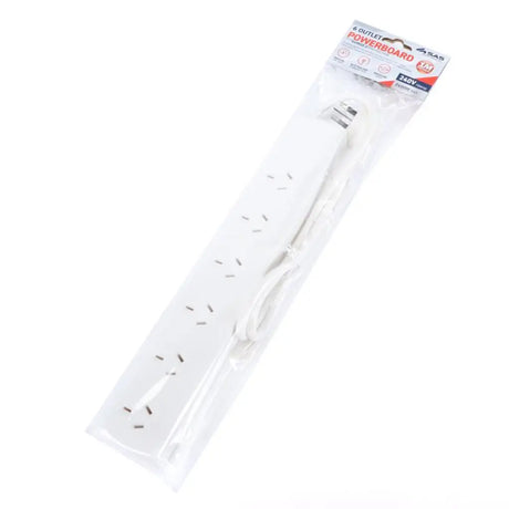 SAS Power Board 6 Outlets With Overload Protection White 240V 10A Max Load 2400W 1m 76819