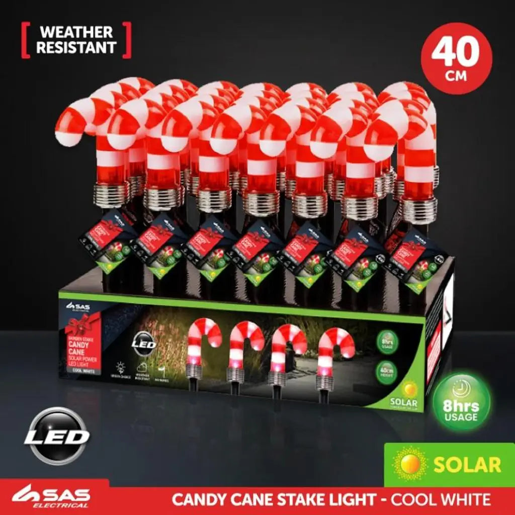 SAS Stake Light Solar Candy Cane 1LED Cool White 7.5x40cm 272921