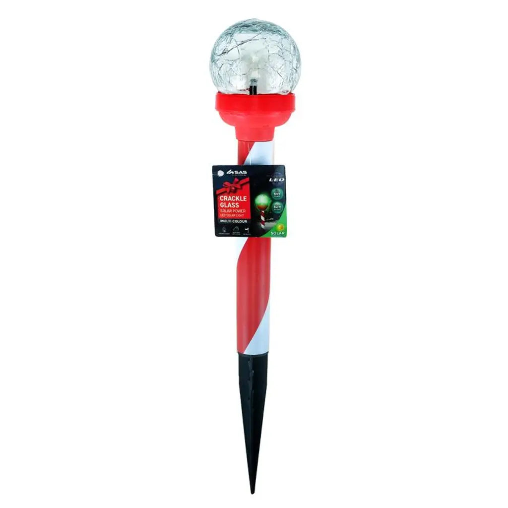 SAS Stake Light Solar Candy Cane Crackle Ball 1LED Multi Colour 7x5.5x34cm 252718