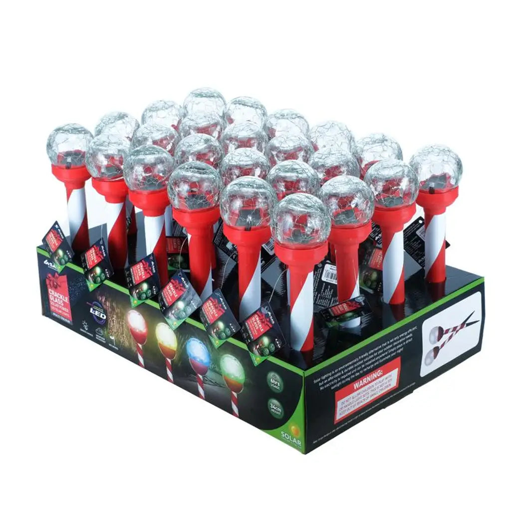 SAS Stake Light Solar Candy Cane Crackle Ball 1LED Multi Colour 7x5.5x34cm 252718