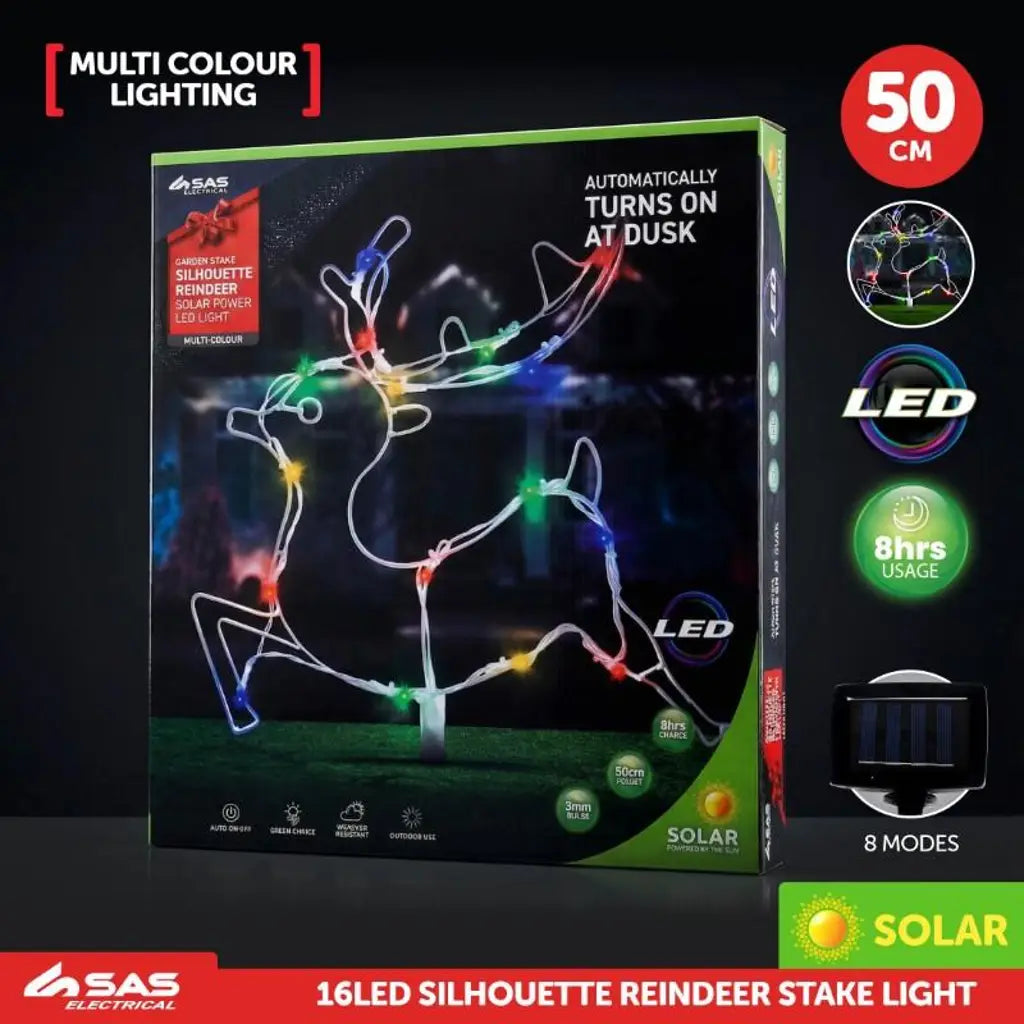 SAS Stake Light Solar Silhouette Reindeer 16LED Multicolour 47x39cm 1.9m 273522