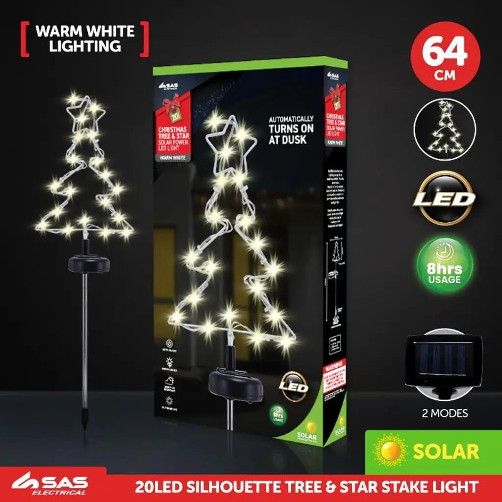 SAS Stake Light Solar Silhouette Tree 20LED Warm White 18x25x64cm 320738