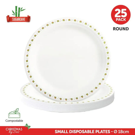 SAS Sugarcane Bagasse Christmas Plates Round 18cm 25Pk 320431