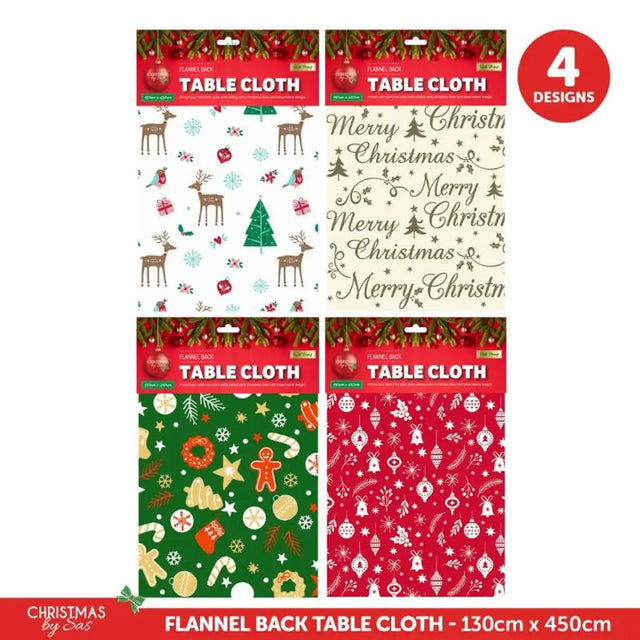 SAS Table Cloth Flannel Back Christmas Assorted Designs 130x450cm 154272