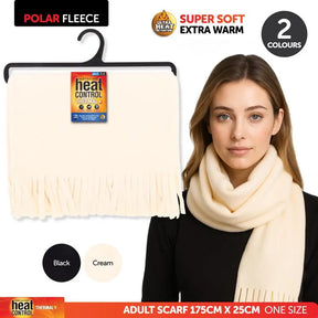 Scarf Adults Heat Control 2ply Polar Fleece 175x25cm Black & Cream 289158