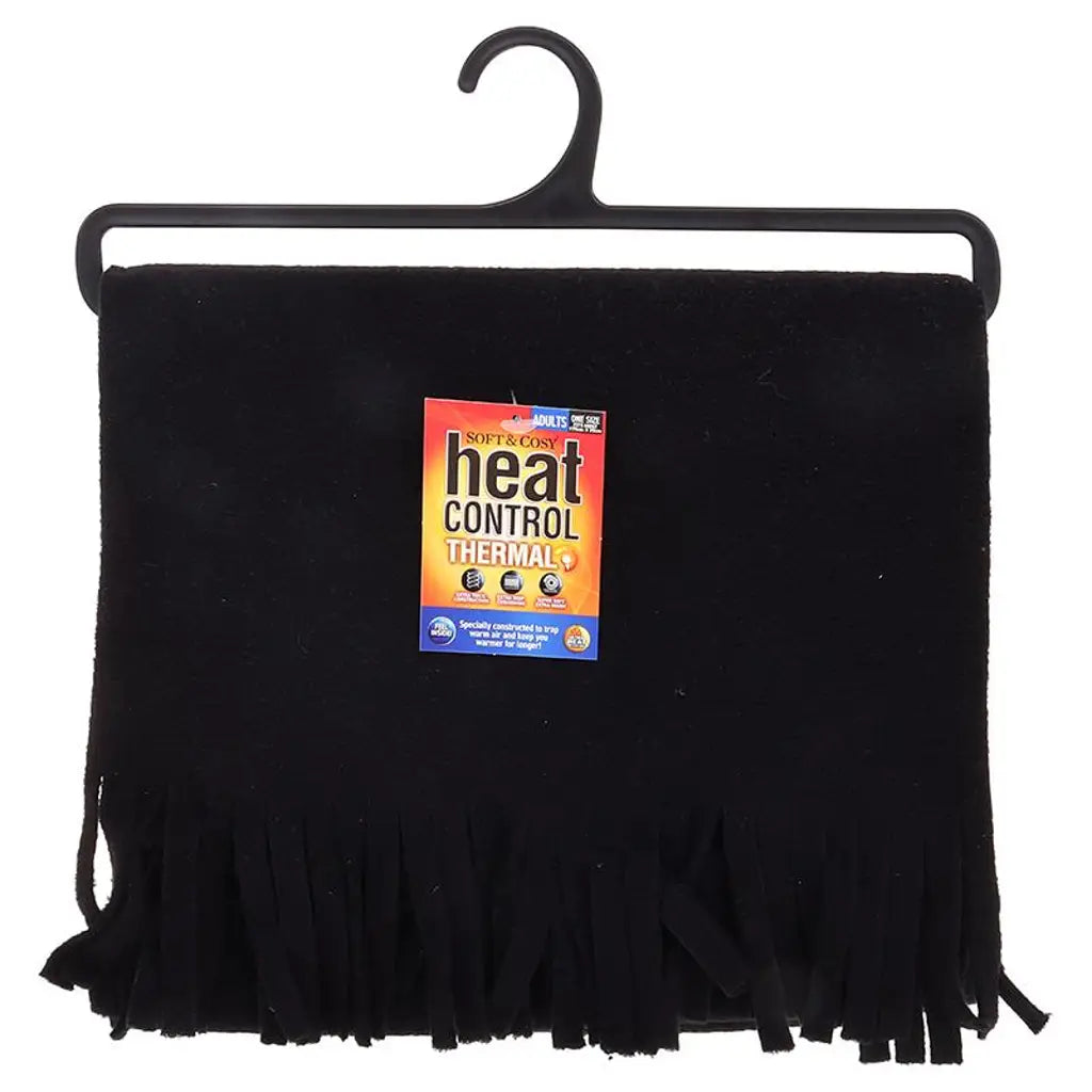 Scarf Adults Heat Control 2ply Polar Fleece 175x25cm Black & Cream 289158
