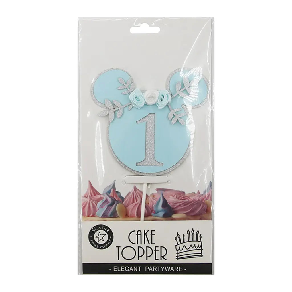 Shmick Blue 1st Birthday Mouse Ear Cake Topper 10x16cm SH43845