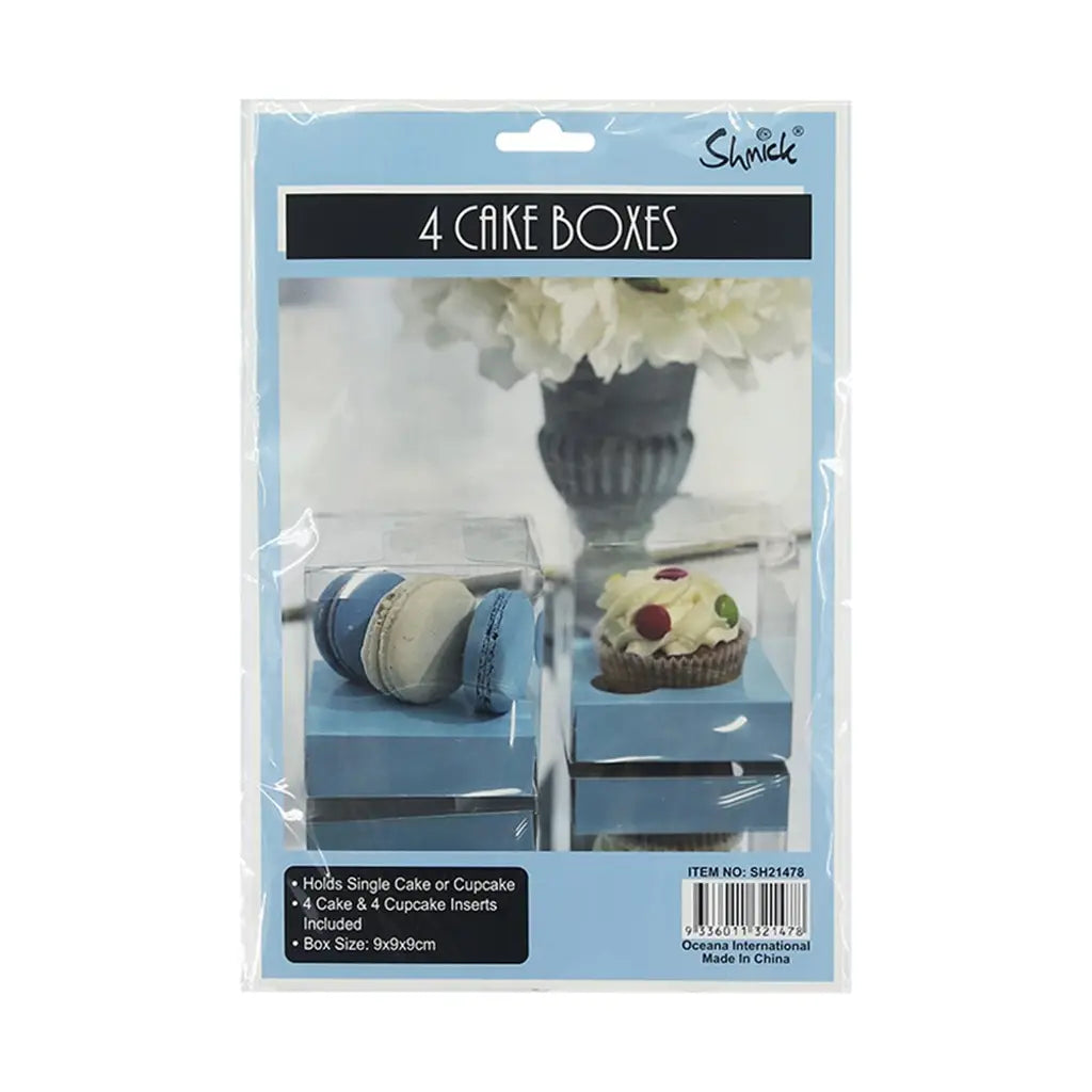 Shmick Blue Clear Cupcake Box With Blue Base 9x9x9cm 4PK SH21478