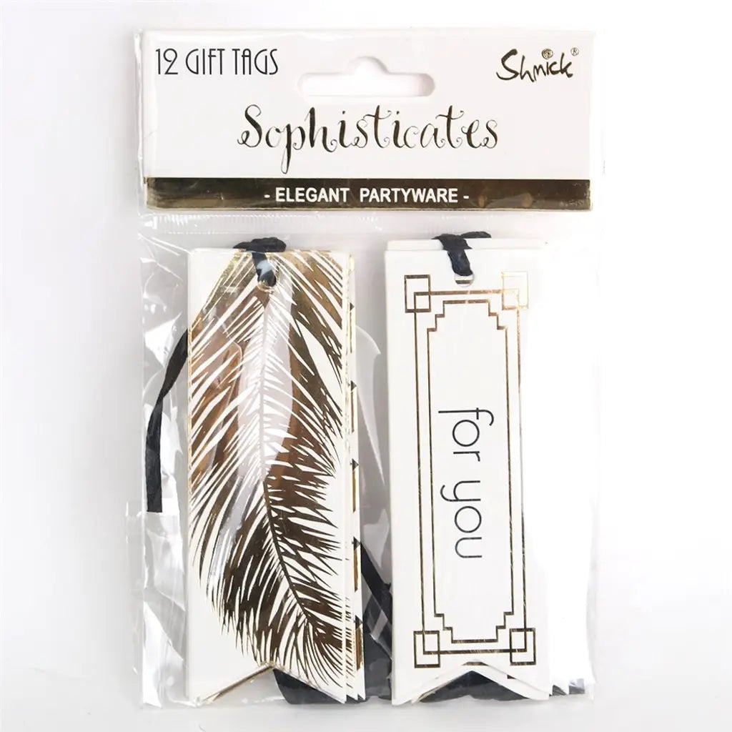 Shmick Gift Tag With Feather Design Gold 12Pk SH47525