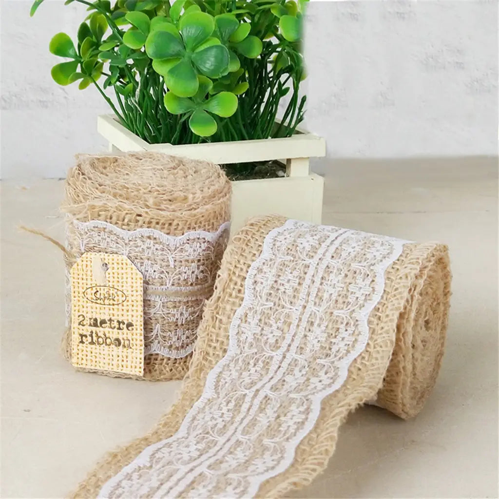 Shmick Hessian Ribbon With Lace White 2m A156995