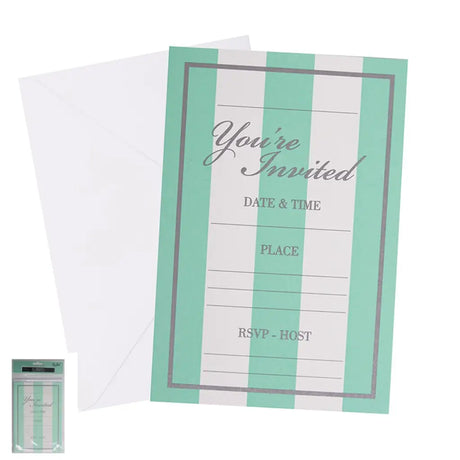 Shmick Mint Striped Party Invitations And Envelopes 6PK SH22468