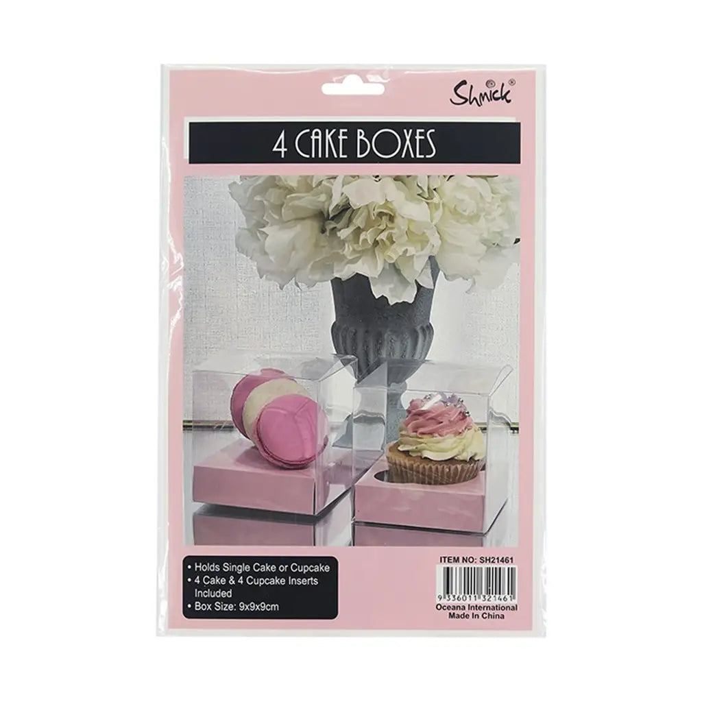 Shmick Pink Clear Cupcake Box With Blue Base 9x9x9cm 4PK SH21461