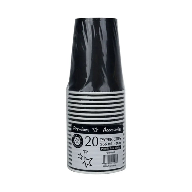 Shmick Plastic Free Paper Cups Black 266ml 20PK SH14088