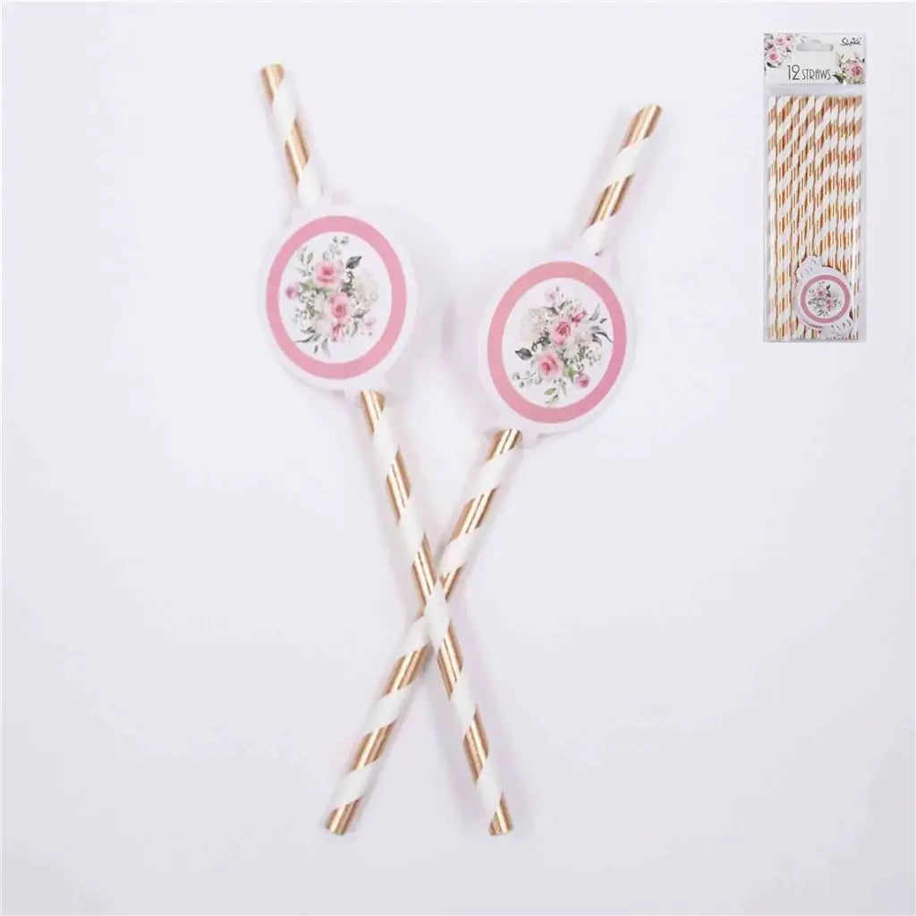 Shmick Straws Pink Flower 12Pk SH87965