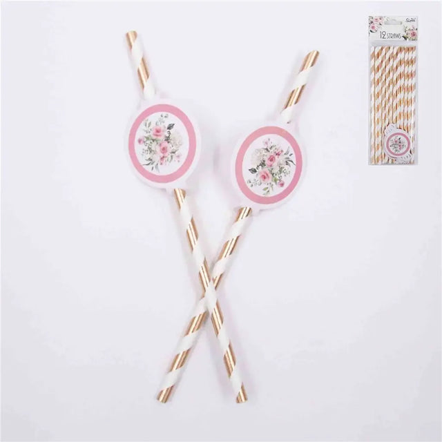 Shmick Straws Pink Flower 12Pk SH87965
