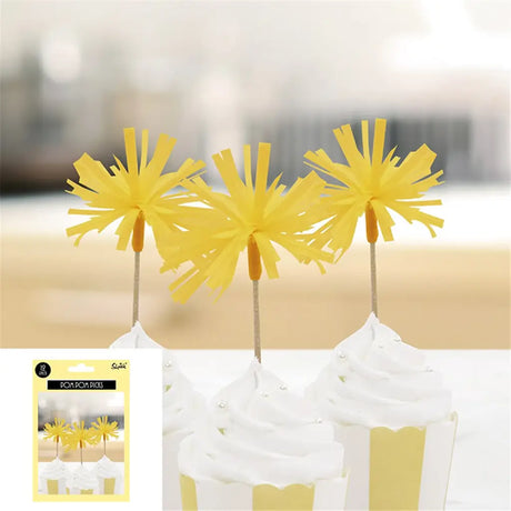 Shmick Yellow Pomp Pom Picks 13cm 12Pk SH23465