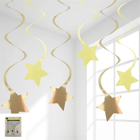 Shmick Yellow Star Hanging Swirls 6PK SH23373