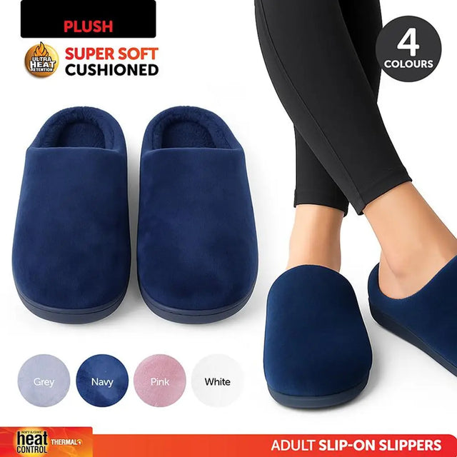 Slippers Adults Slip On Plush 4 Assorted Colours Sizes Assorted 282746
