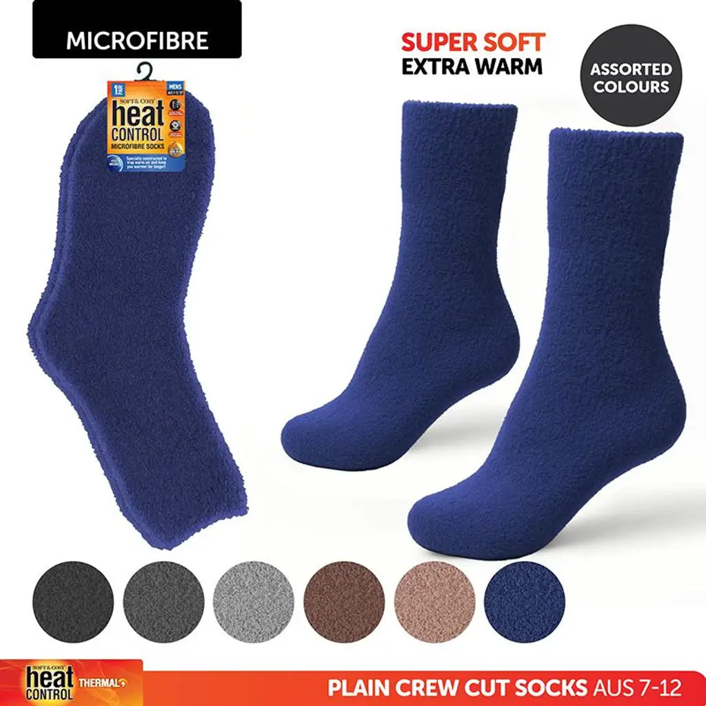 Socks Men's Microfibre Crew Cut Plain Assorted Colours 326815