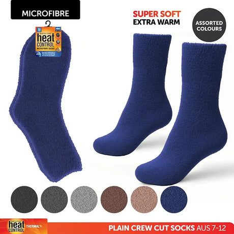 Socks Men's Microfibre Crew Cut Plain Assorted Colours 326815