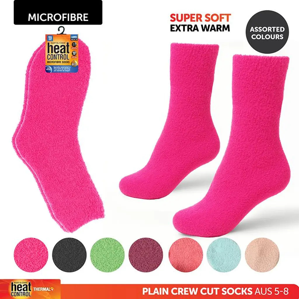 Socks Womens Microfibre Crew Cut Plain Assorted Colours 211166