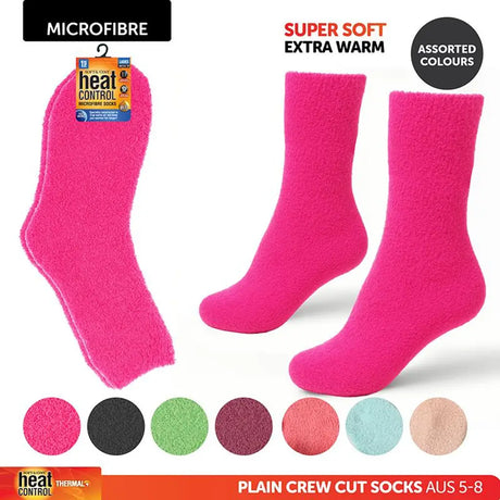 Socks Womens Microfibre Crew Cut Plain Assorted Colours 211166