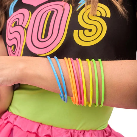 The 80s Assorted Neon Plastic Bangles 10PK PP12282
