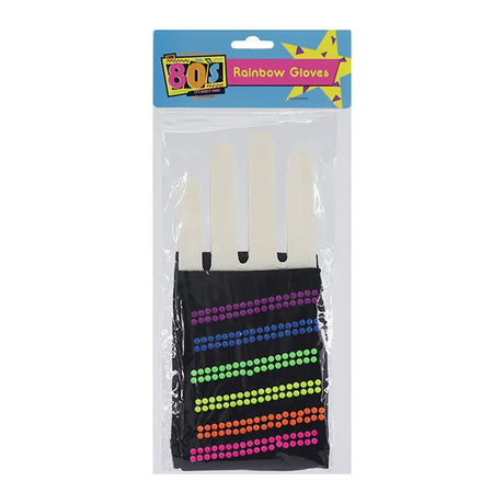 The 80s Black Short Fingerless Gloves With Rainbow Studs A225516