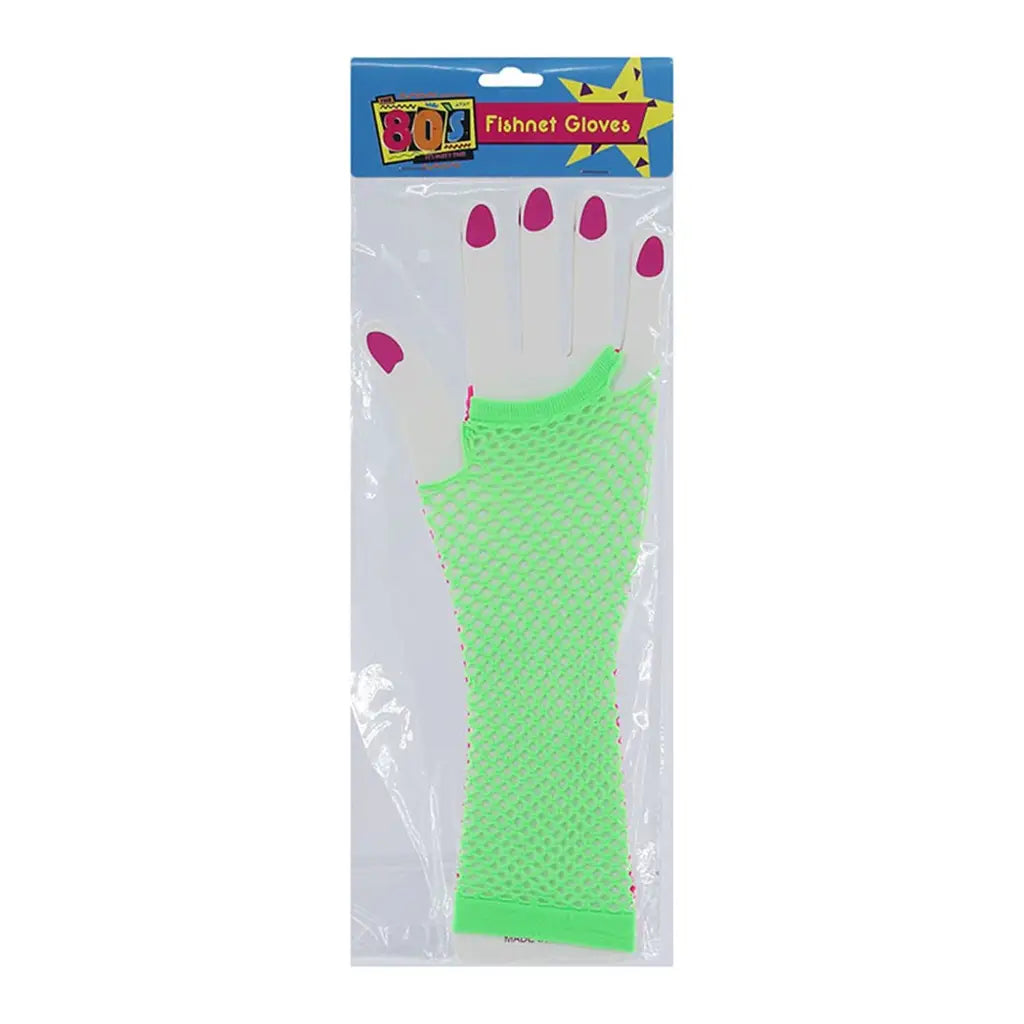 The 80s Pink And Green Long Fingerless Fishnet Gloves A180419