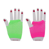 The 80s Pink And Green Short Fingerless Fishnet Gloves A180143