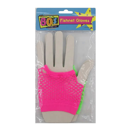 The 80s Pink And Green Short Fingerless Fishnet Gloves A180143