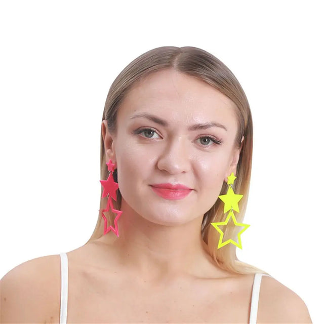 The 80s Pink And Yellow Star Earrings PP18751