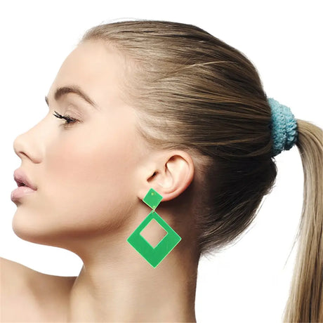The 80s Pink Or Green Geometric Earrings PP44743