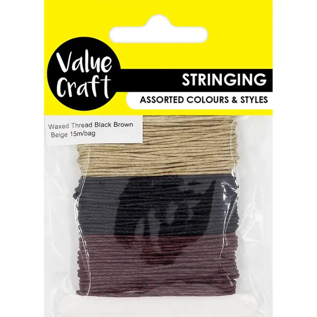 Waxed Thread Black Brown Beige 15m VWT1