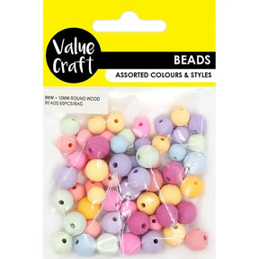 Wood Beads Pastel Round 2 Sizes 60Pk VCWB25