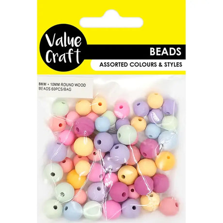 Wood Beads Pastel Round 2 Sizes 60Pk VCWB25