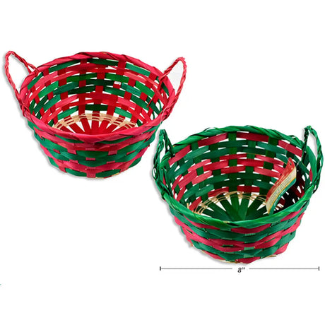 Xmas Bamboo Basket W/2 Ear Handles20cm 2 Asst XM12864