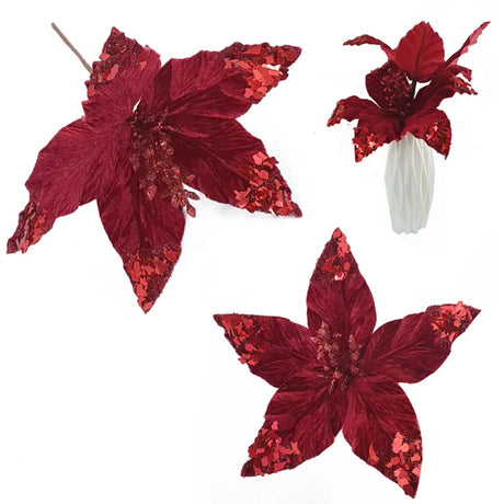 Xmas Flower Red W/Sequin 26X28cm XM121927