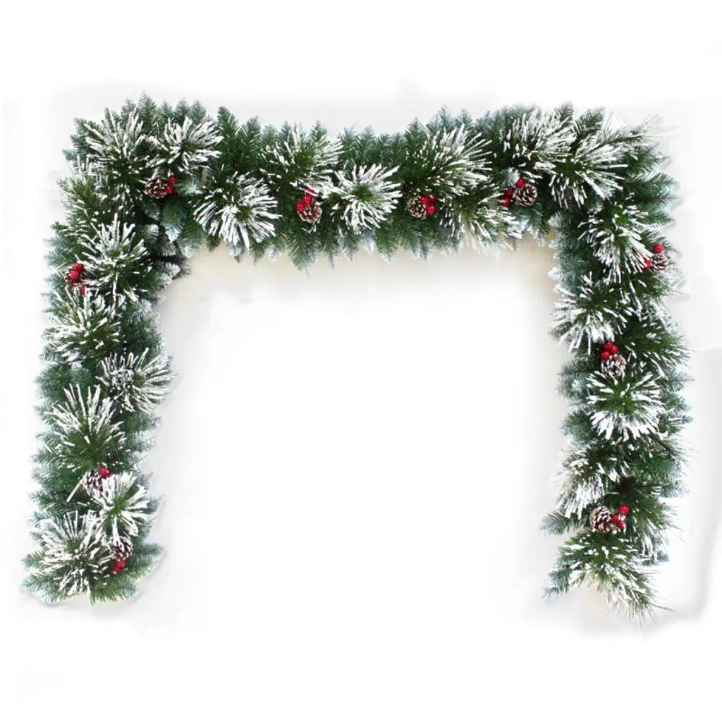 Xmas Garland 270cm Snowy Mixed Leaves Pinecones & Berries XM121798