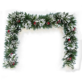 Xmas Garland 270cm Snowy Mixed Leaves Pinecones & Berries XM121798