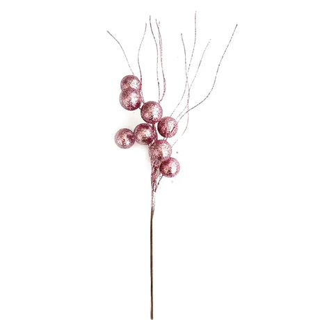 Xmas Glitter Berry+Swirls Pick 40cm Pink XM215671PK
