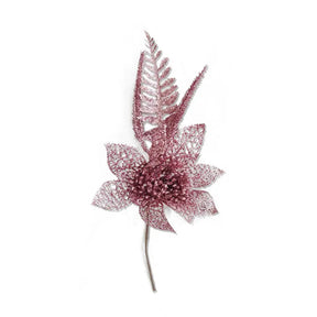 Xmas Glitter Flower Pick 28X13cm Pink XM215572PK