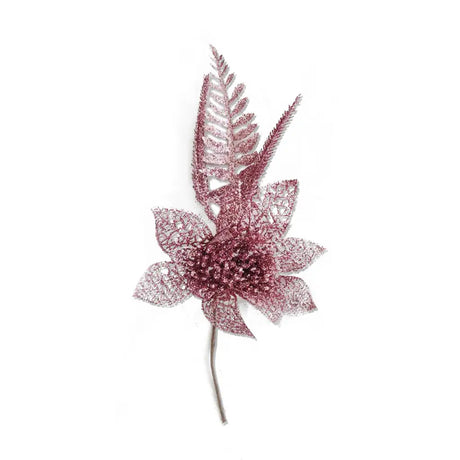 Xmas Glitter Flower Pick 28X13cm Pink XM215572PK
