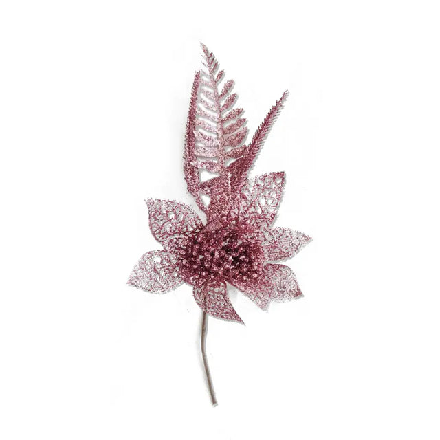 Xmas Glitter Flower Pick 28X13cm Pink XM215572PK