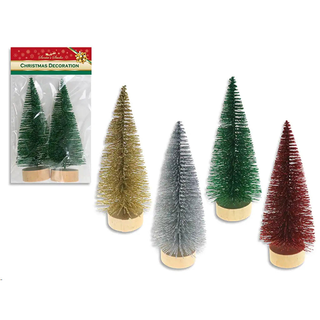 Xmas Mini Tree 2Pk 14cm Gold/Silver/Green/Red XM37213