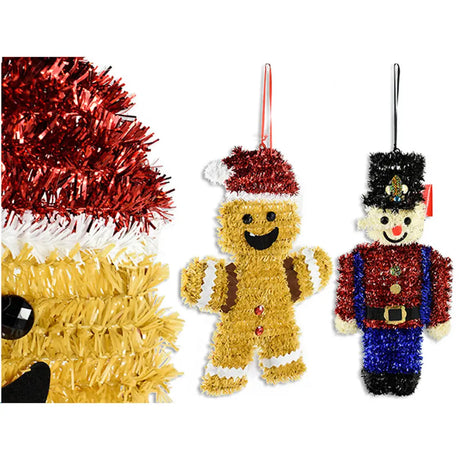 Xmas Tinsel Hanging Plaque 2Asst 34cm Gingerbread 36cm Nutcracker XM34662